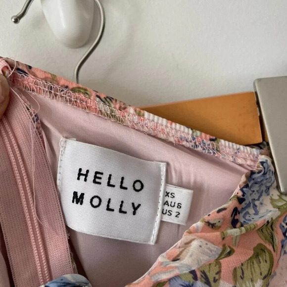 Hello Molly Basque Country Mini Dress Puff Long Sleeve Ruched Pink Green Size 2 - Picture 8 of 10